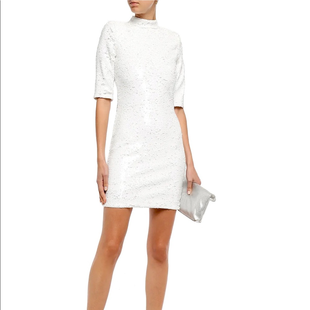 Alice + Olivia Inka Sequin Mock Neck Elbow Sleeve